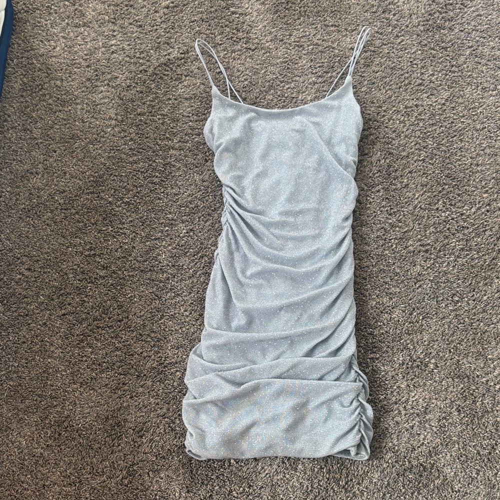 Elegant Silver/Icy Blue Ruched Dress